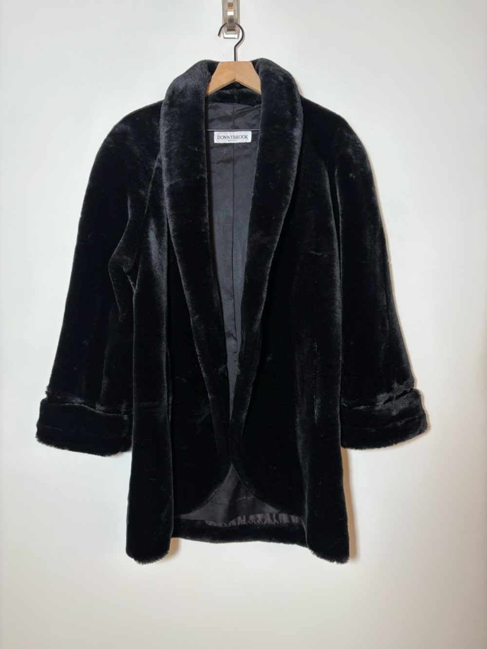VINTAGE Donnybrook 1980s Black Faux Fur Coat Size M